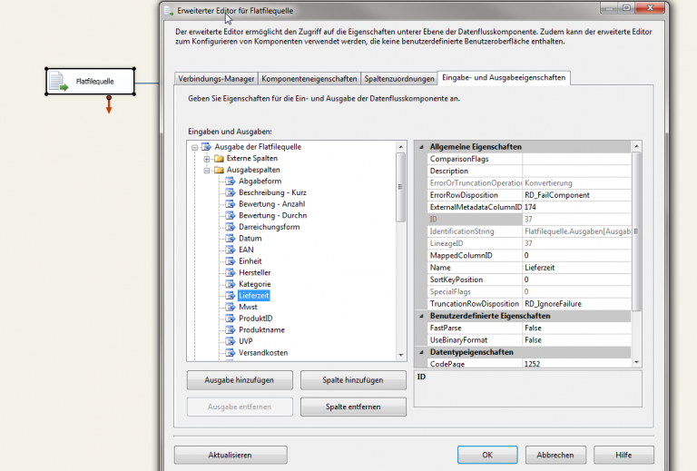 Removing a column from Output columns
