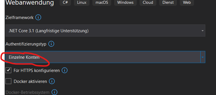 For Authentication use "Individual Accounts"